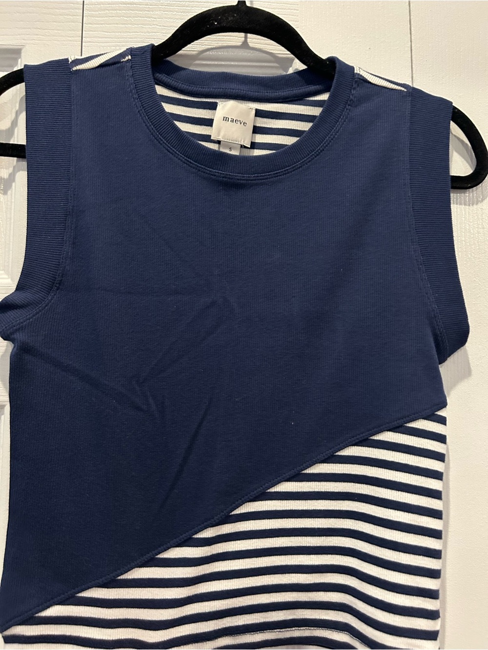 Maeve Navy and White Striped Muscle Tee